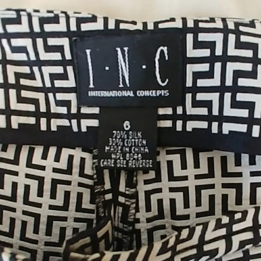 I*N*C Mod Boho Black White Silk Geometric Pants